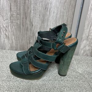 Diesel High Heel Sandals Leather Straps Platform Green Color Size 38 US 7